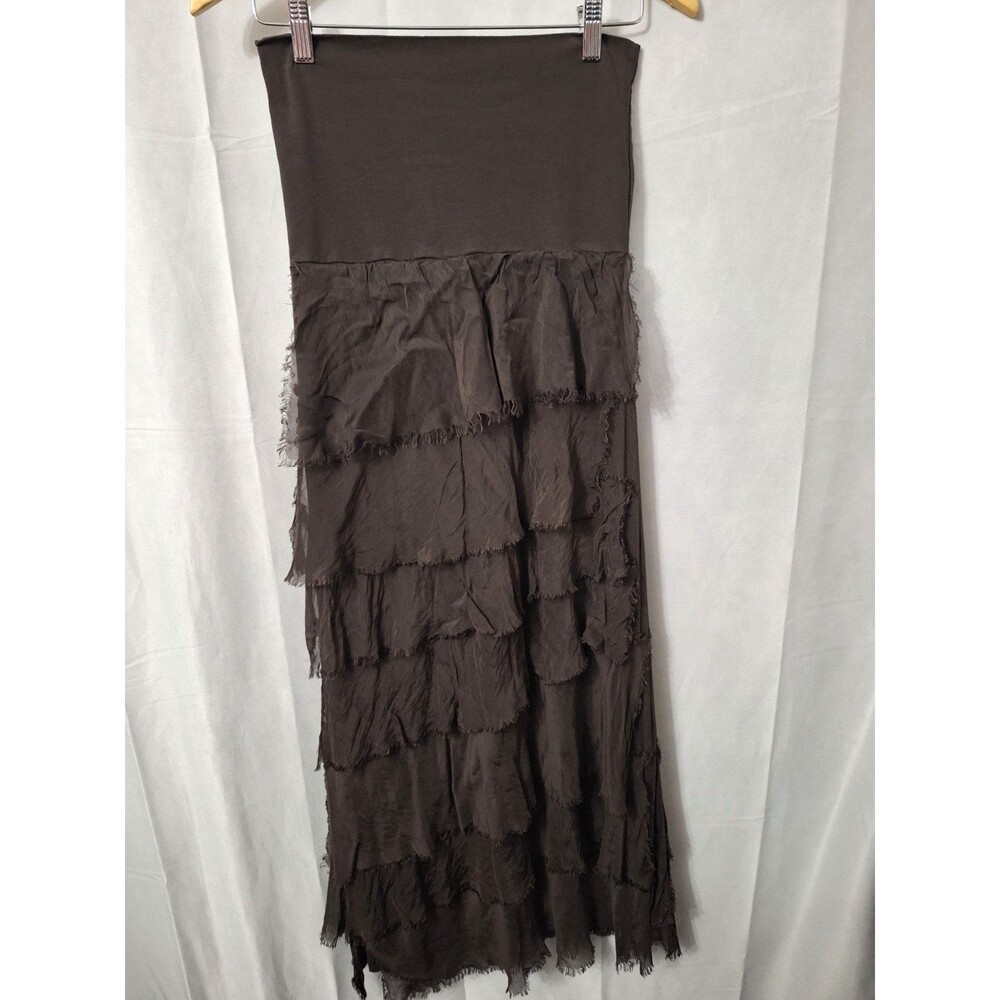 Gigi Moda Silk Blend Maxi Skirt Medium Ruffle Layered Pull On Fairy Whimsical